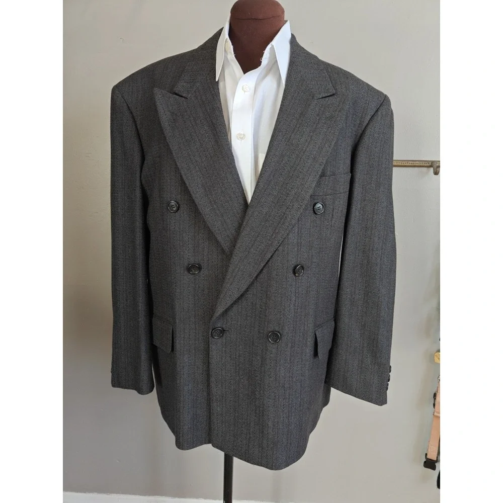 Zegnorelli Mens Wool Blazer Sports Coat 41S Charcoal Double Breasted Vintage